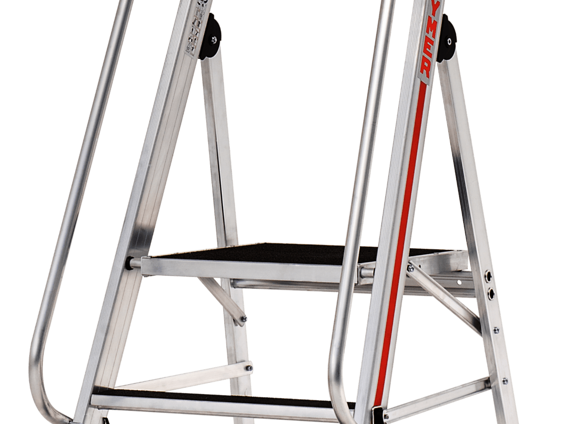 Hymer Plattformleiter R13 8681 mit Kipprollen und langem Handlauf - Topleiter